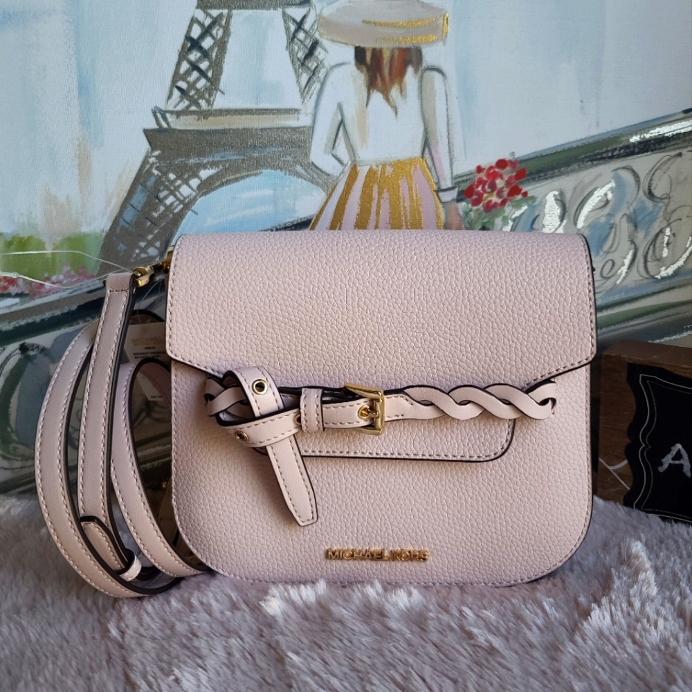 Michael Kors Emilia Small Pebbled Leather Crossbody Bag, powder blush. MSRP $398